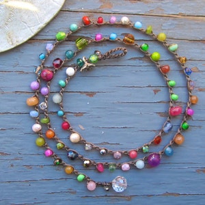 Cute colorful crocheted “hippie” necklace 3 times wrap or necklace