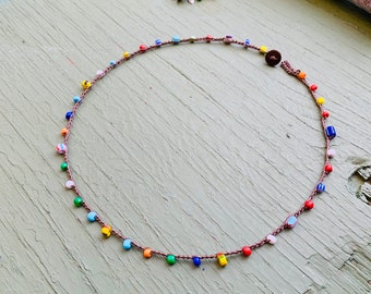 Ghana african bead unique crocheted necklace