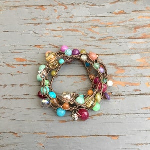 Pebble Beach crocheted bracelet or necklace , boho, natural earthy jewelry