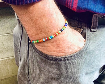 Men’s multicolor beaded Ghana African bead bracelet