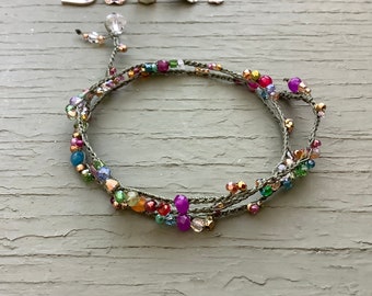 Blossoms crocheted 3X bracelet pretty bracelet, organic natural jewelry