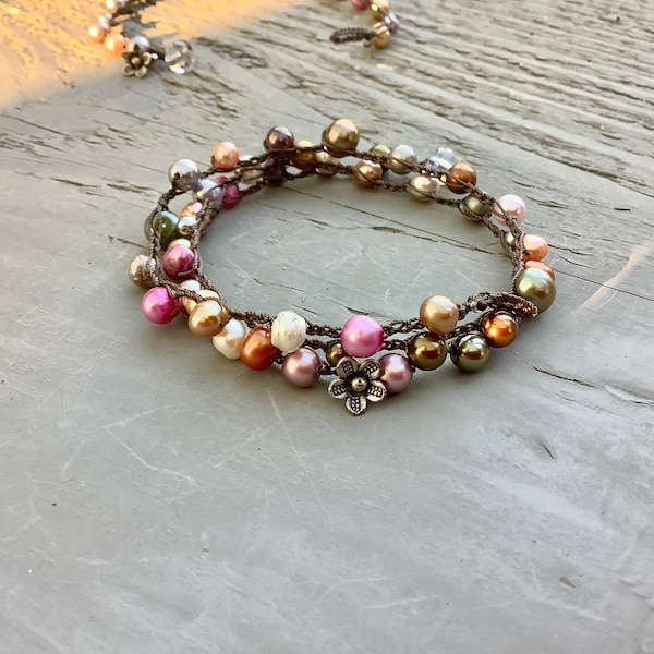 Colorful 3X pastel pearls crocheted wrap