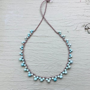 Turquoise Crocheted lace necklace immagine 1