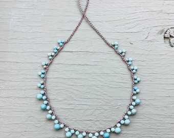 Turquoise Crocheted lace necklace