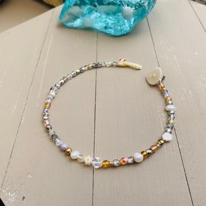 Crystal pearl bead anklet
