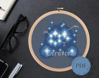 Serotonin Constellation Cross Stitch Pattern (Instant PDF Download), Neurotransmitter Chemistry Science Gift, Easy Mini Cross Stitch