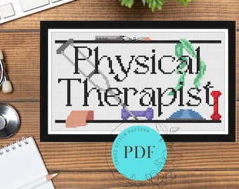 Physical Therapist Cross Stitch Pattern with PT Tools (Instant PDF Download), Physiotherapy Gift, Clinic Decor, Easy Cross Stitch Pattern