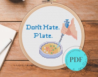 Don’t Hate, Plate! Pipette Funny Science Lab Cross Stitch Pattern (Instant PDF Download), Scientist/Biology Gift, Easy Cross Stitch
