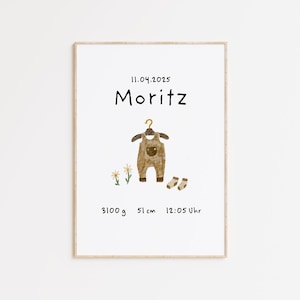 Geburtsposter personalisiert | Baby Poster mit Name & Geburtsdaten | Geschenk zur Geburt | mit Aquarell Strampler-Motiv | Kinderzimmer Deko