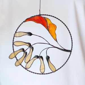 Glasmalerei Ahornblatt Fensterbehang Suncacher, Pflanzenliebhaber Geschenk Herbst Sonnenfänger, Natur Suncatcher Herbst Kanada Geschenke
