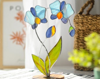 Glasmalerei Blumenorchidee - Pflanzenstecker, künstliche Orchideen, Oma Geschenk Pflanze Suncatcher, Kunstpflanzen