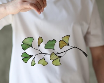Light catcher Gingko leafs - Suncatcher window, Plant lover gift, Colorful Plant, Stained Glass gift
