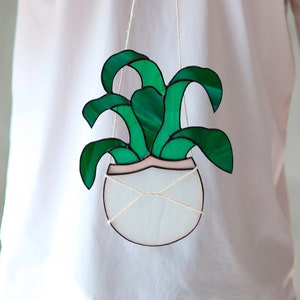 Stained Glass Plant in Pot Suncatcher, Window Hanging Decor, Unique Housewarming Gift, Mom Christmas Gift, Indoor Plant-Inspired Wall Art