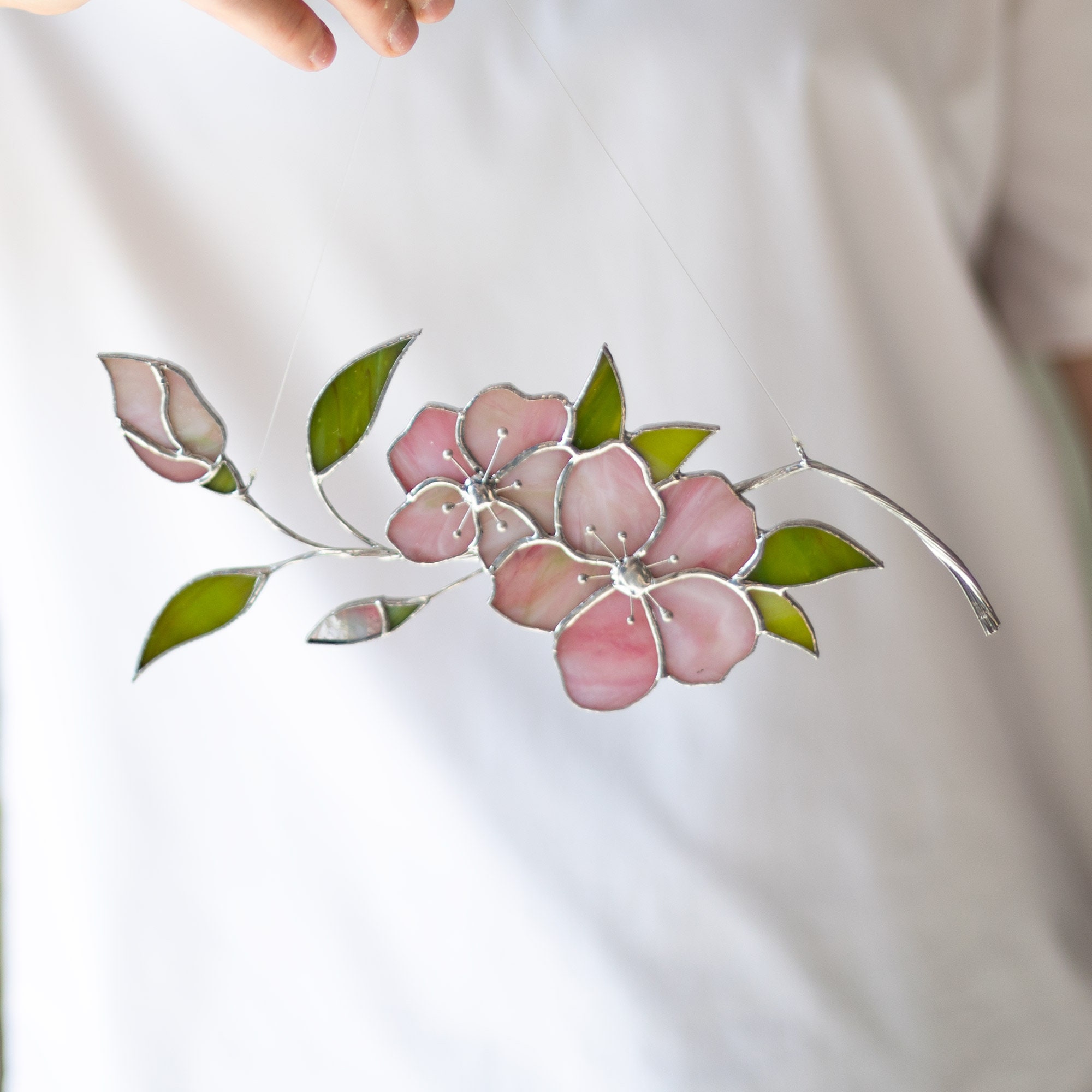 Suncatcher Sakura Branch Stained Glass Blooming Cherry Blossoms Stained