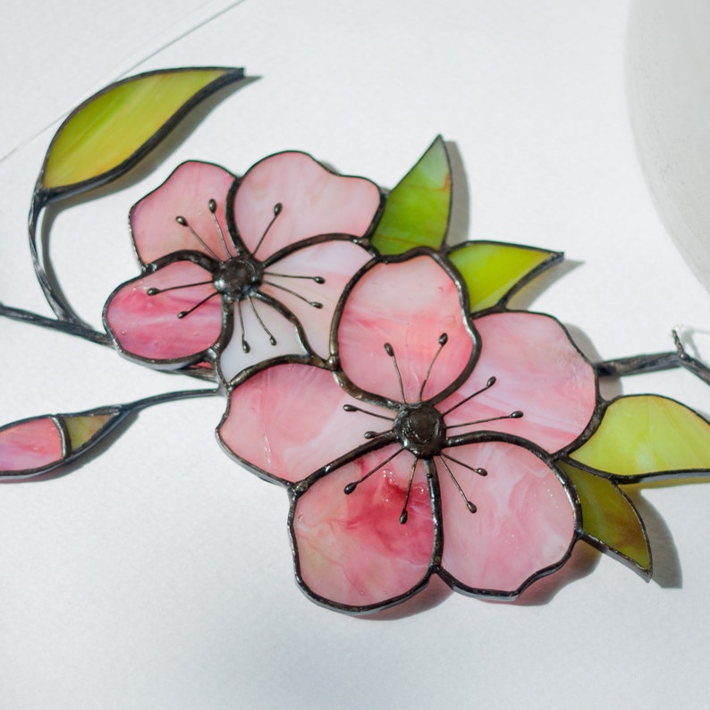 Suncatcher Sakura Branch Stained Glass Blooming Cherry Blossoms Stained