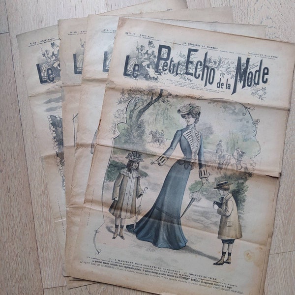 Rare Antique French Ladies Magazine Petit Écho de la Mode 1902 à 1904 Annonces de mode et de patrons de couture Magazine Art Nouveau