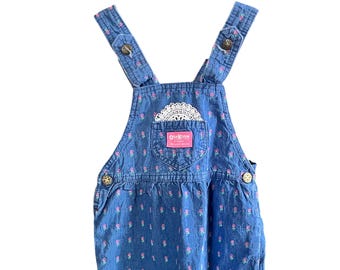 Vintage Osh Kosh Denim Floral Rose Jumper Overall Dress 6