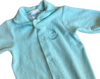 Klasyczny jednoczęściowy kombinezon Carters Blue Rocking Horse z lat 80., 12-17 funtów