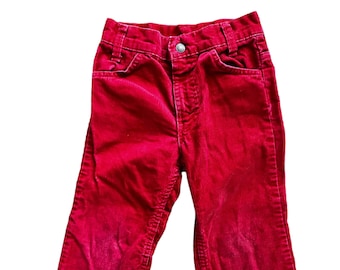 Vintage 70s Levi's Kids Red Corduroy Flare Pants - Baby Bells 3T 4T  - White Tab