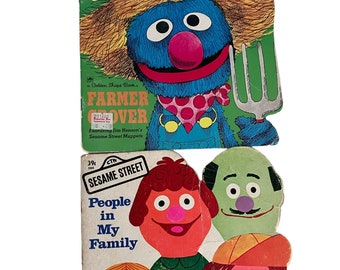 2 Sesame Street Golden Shape Books- People in My Family and Farmer Grover - Vintage Sesame Street Golden Books - Jim Henson's Muppets