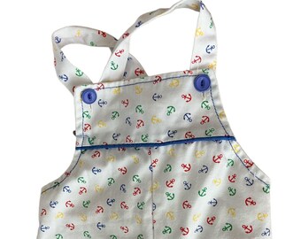 Vintage Kidwise 80s Primary Color Rainbow Anchor Print Sailor Baby Overalls 6-12 months