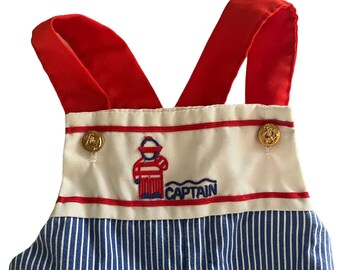 Vintage 80s Captain Nautical Romper Shortalls Overalls 12 months - Little Bit