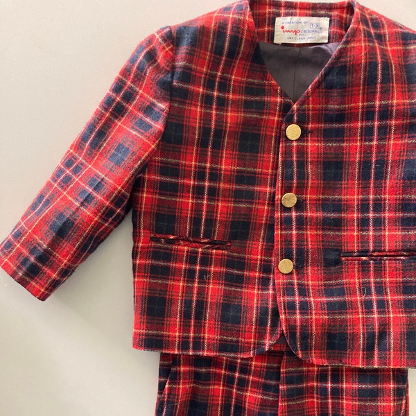 Vintage 60s 70s Imp Originals Christmas Red Plaid Suit Coat and Pants - 2T