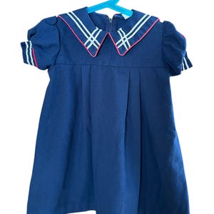 Vintage 80er Jahre Love Boat Sailor Mädchen Navy und Weißes Kleid 3T 4T