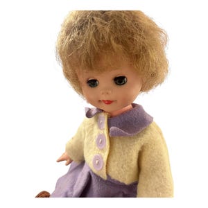 Vintage 1950s 1960s Blinking Eye Girl Doll with Flannel Handmade Outfit 11.5"