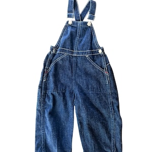 Vintage Dark Indigo Denim Baby White Stitching Overalls 12 months