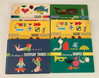 Vintage Golden Press Pre-School Library Books - All Kinds of Signs - Learning About Sizes - Discovering Shapes- Adventures with Color