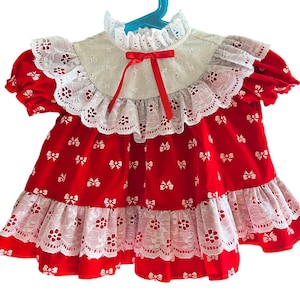 Vintage Red Velvet Baby Fancy Lace Dress Valentines Christmas Holiday 6 -9 months