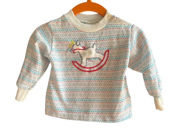 Koszulka z długim rękawem w stylu vintage z lat 80. z koniem na biegunach – Kidstuff – 3-6 miesięcy – Elkay