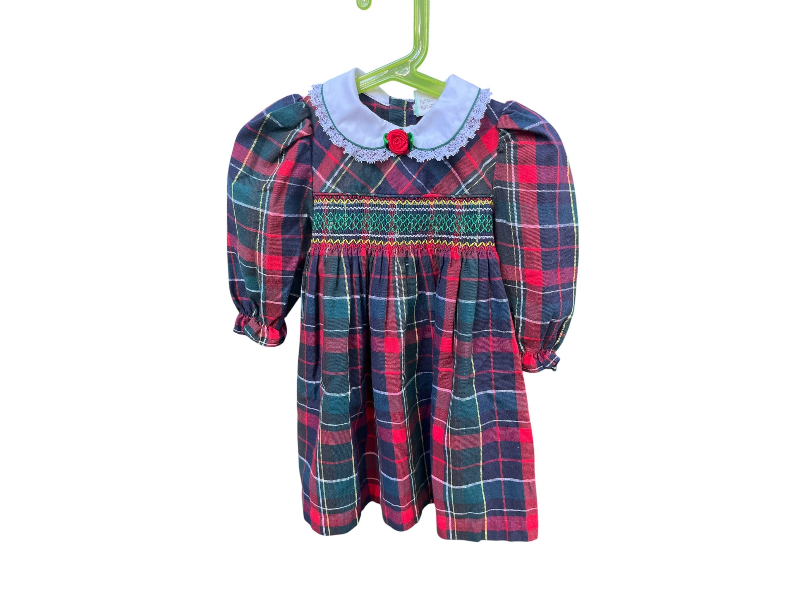 girls christmas dress smocked plaid holiday party Christmas Eve Plaid Smocked Bishop Dress – Classic Whimsy main image 1