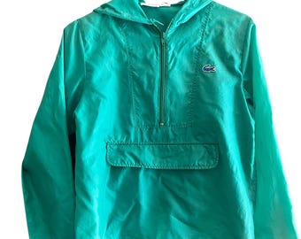 ヴィンテージ 80年代 アイゾッド ラコステ キッズ ケリーグリーン ウィンドブレーカー フード付きポンチョ プルオーバー ジャケット L (9-10)