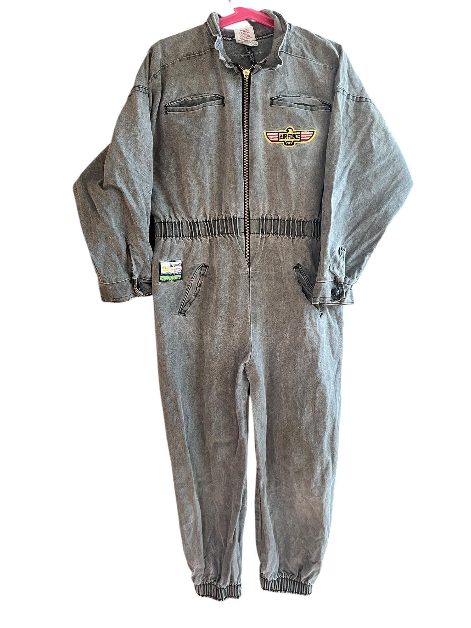 Vintage 80s Air Force Gray Mechanic Style Jumpsuit First Flight Buster  Brown 6/7