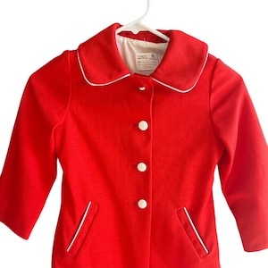 Vintage Sears 80s Girls Red Coat with White Buttons and Piping 5T - Christmas - Valentines - Church Jacket