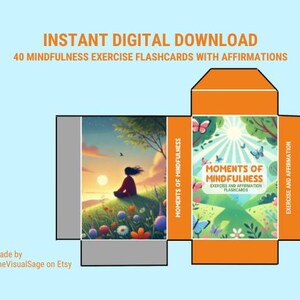 40 Moments of Mindfulness Exercise Flashcards with Affirmation (Digital Printable)