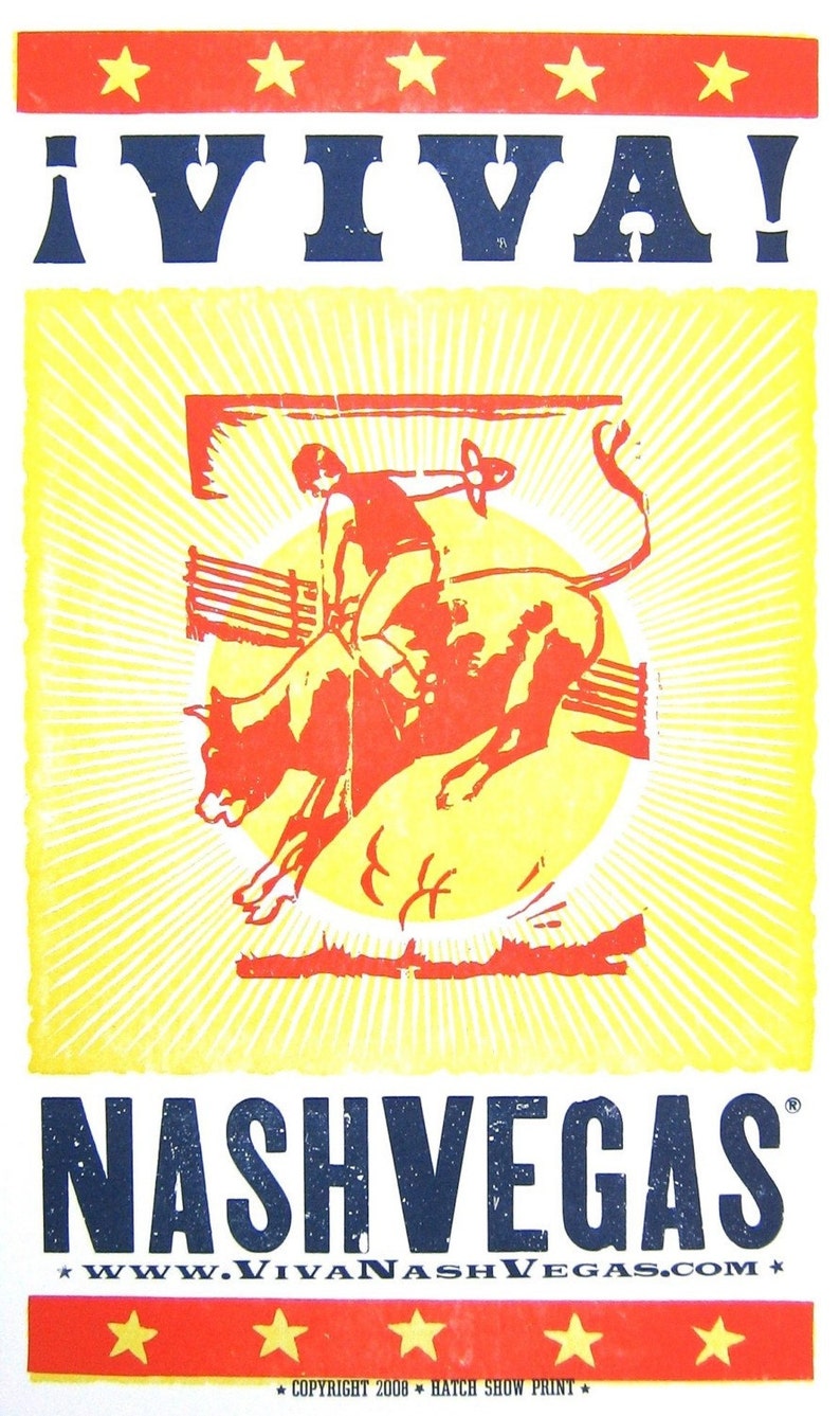 VIVA NASHVEGAS TM Bull Rider LetterPress Poster by Hatch Show Print, Nashville image 1
