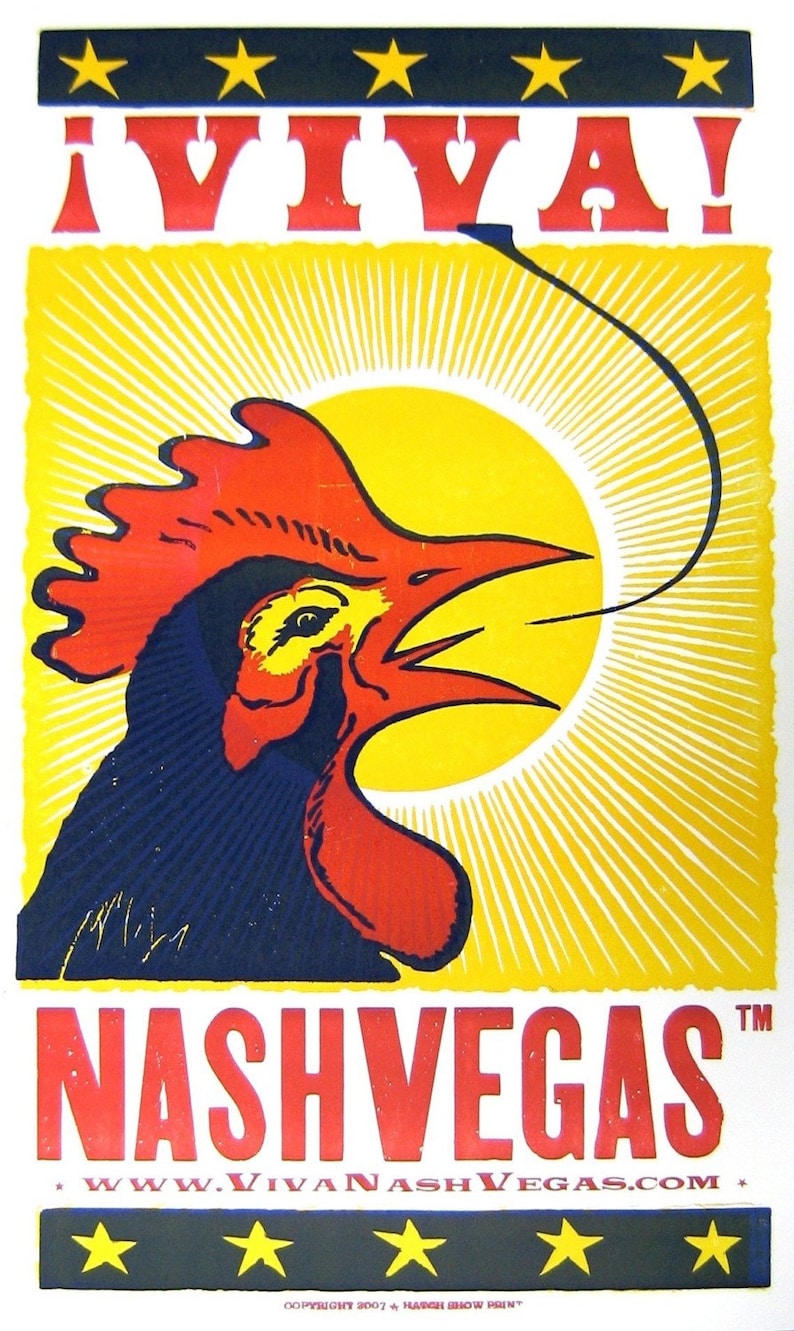 VIVA NASHVEGAS TM Crowing Rooster LetterPress Poster by Hatch Show Print, Nashville image 1