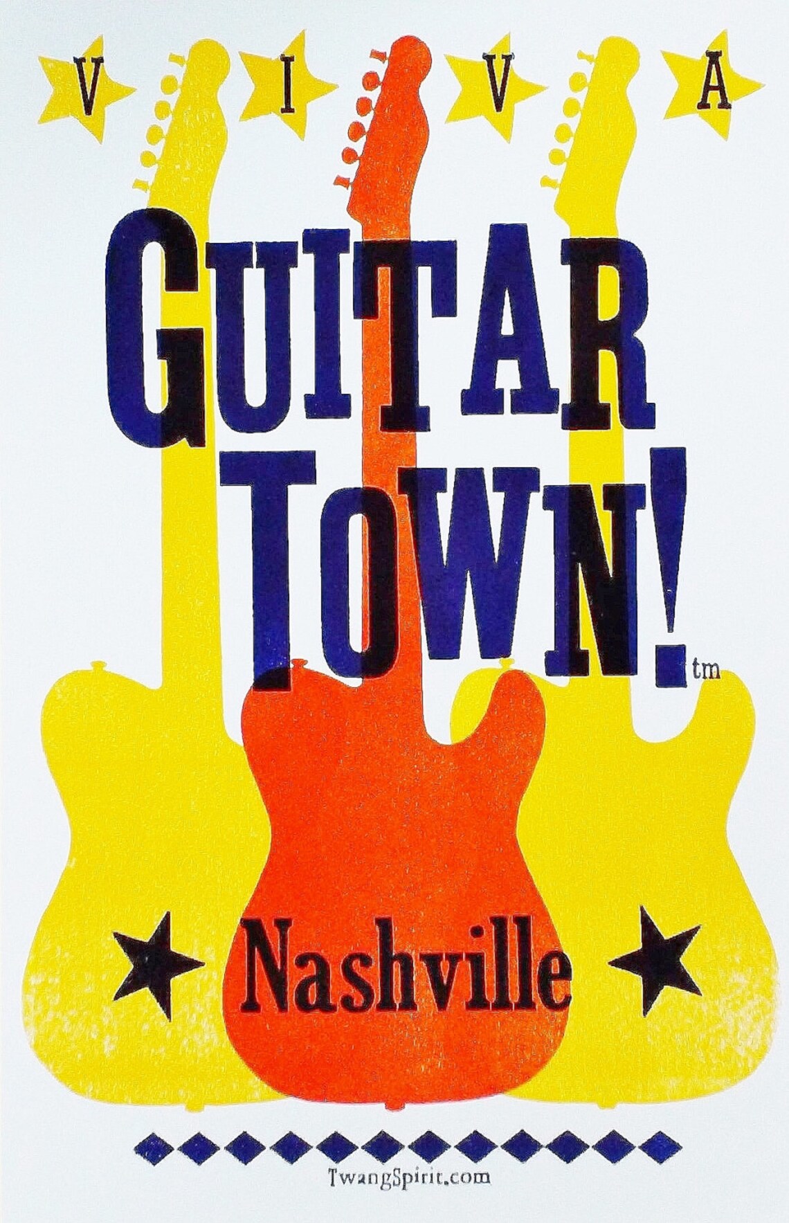 VIVA GUITAR TOWN Print From Letterpress Poster Etsy