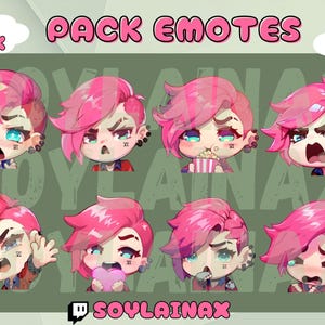 Hoogwaardig emotepakket: VI of Arcane en League of Legends (LOL). Schattige emotes in chibi-stijl voor Twitch, YouTube, Kick en Discord.