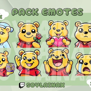 Pacchetto di emote di alta qualità: Winnie the Pooh. Emote carine in stile chibi per Twitch, Youtube, Kick e Discord.