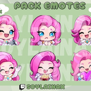 High quality emotes pack: Seraphine of League of Legends (LOL). Cute chibi style emotes for Twitch, Youtube, Kick and Discord.