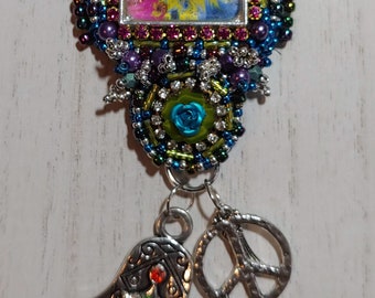 Friendants! BoHo Hippy Fractal/Tie Dye Bead Embroidered Pendant kit. Makes 2!