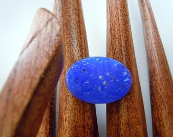 18mmx25mm Vintage Japanese Floral Sapphire Blue Glass Cabochon