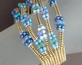 I've Got the Blues - Crystal and Pearl Five Strand Branched Ndebele Bracelet TUTORIAL