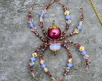 Crystal Beaded Spider Suncatcher -Dusty Rose