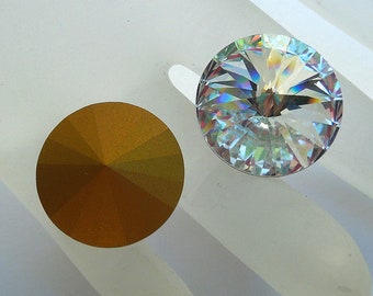 Vintage 18mm, Article 1122 Swarovski Rivoli, Gold Foiled Stones