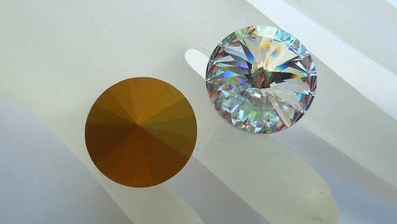 Vintage 18mm, Article 1122 Swarovski Rivoli, Gold Foiled Stones